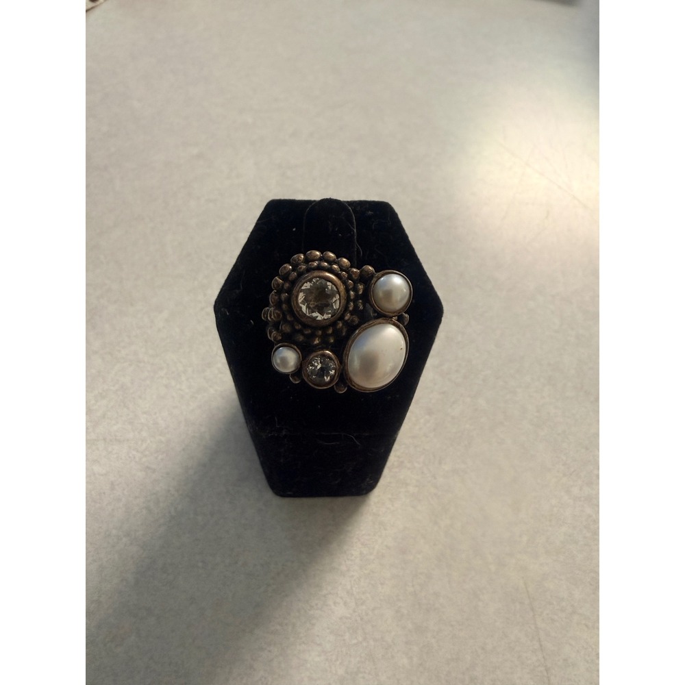 Echo of‎ the Dreamer Sterling Silver Pearl Crystal Ring 6.5